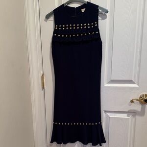 Elegant Michael Kors Navy Sleeveless Dress with Gold Accents sz XS